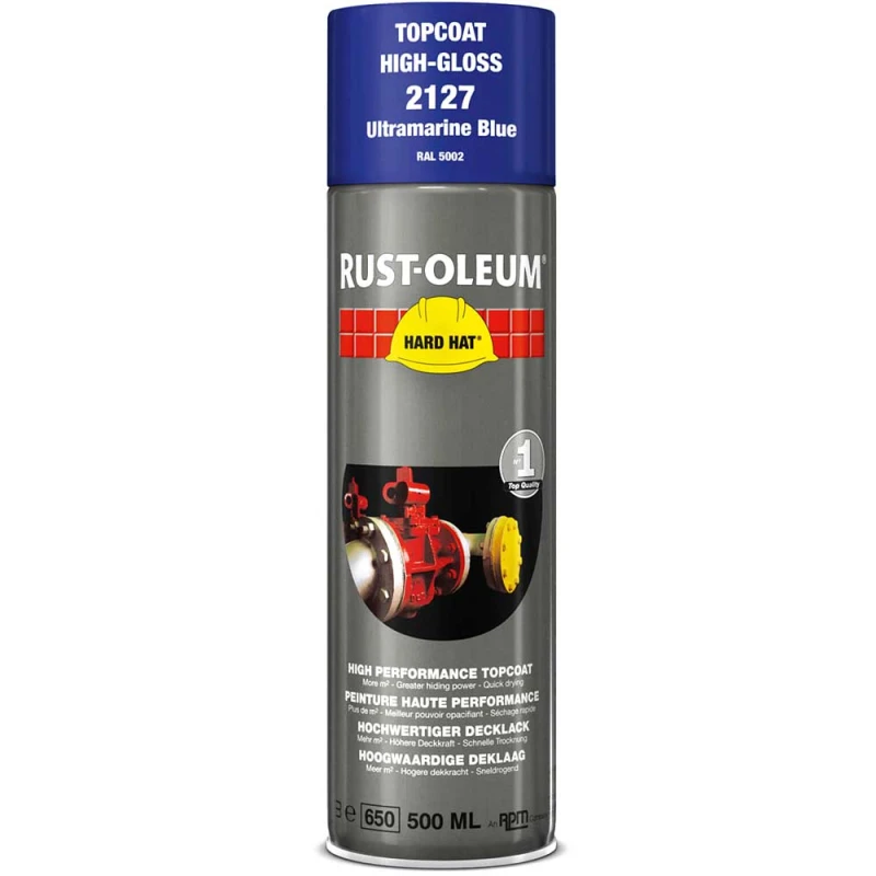 Image of Rust Oleum Hard Hat Metal Spray Paint 2127 Colour: Ultramarine Blue