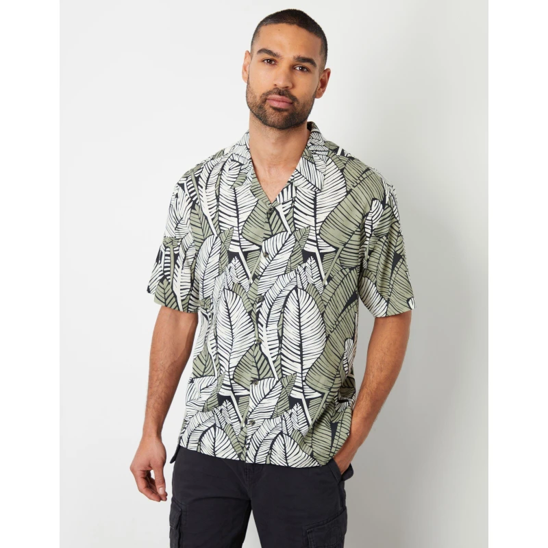 Image of Threadbare Mens Short-Sleeve Patterned Shirt Black male Small