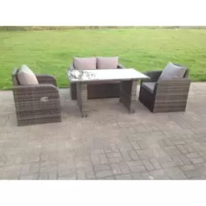 Image of Fimous 4 Seater Outdoor Dark Grey Rattan Lounge Complete Sofa Set with Adjustable Chair and Black Glass Dining Table