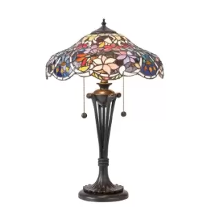 image of Sullivan 2 Light Medium Table Lamp Dark Bronze, Tiffany Glass, E27