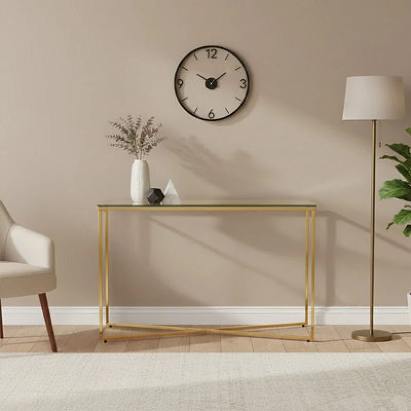 Image of Premier Housewares Versatile Finish Cross Base Console Table, Contemporary Hallway Table, Functional Table For Livingroom Gold