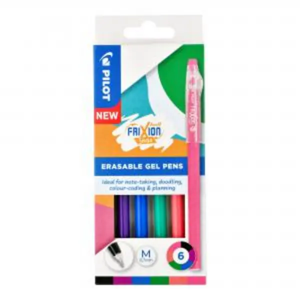 Image of Pilot Frixion Ball Stick Rollerball Pens 0.7mm Tip Assorted Pack 6 - EXR27334PT