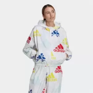 Image of adidas Essentials Multi-Colored Logo Loose Fit Windbreake - White / Multicolor / Vivid Red