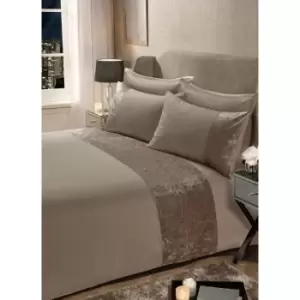 Image of Sienna Crushed Velvet Panel Duvet Cover With Pillow Case Set Natural King