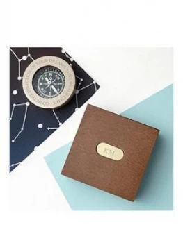 image of Personalised Traveller'S Brass Compass In Monogrammed Box