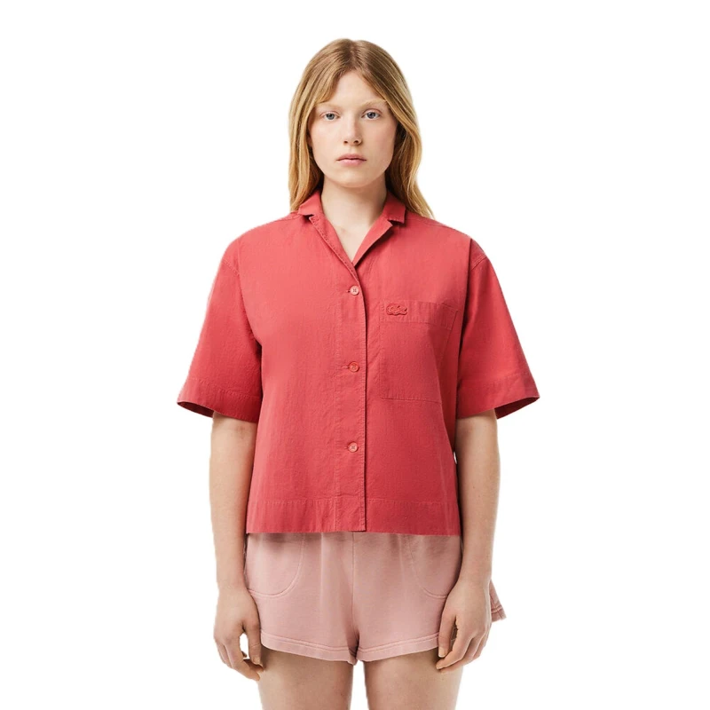 Image of Lacoste Womens Short-Sleeve Plain Shirt Sierra Red female 6 (34)