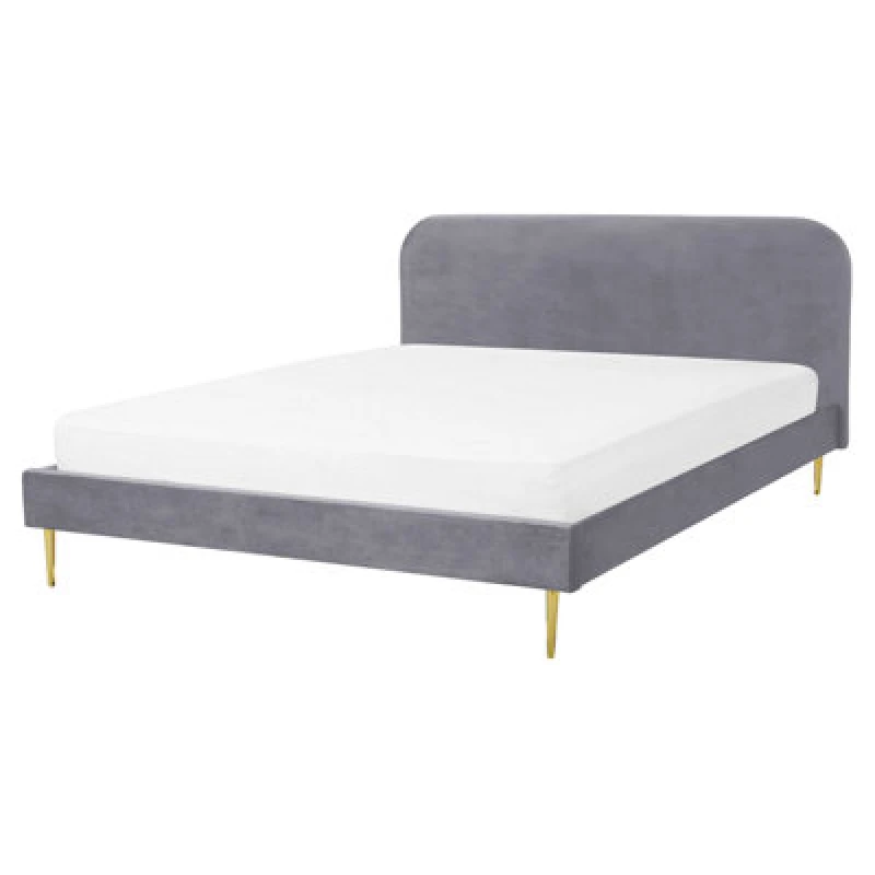 Image of Beliani Bed Velvet Flayat 160 X 200 Cm (Eu King Size) Grey