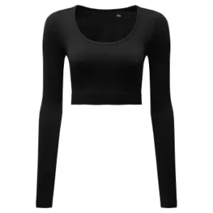 image of TriDri Womens/Ladies Ribbed Seamless 3D Crop Top (S) (Black)