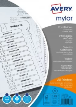 image of Avery Mylar 1-25 Reinforced Dividers Reinforced A4 05225061