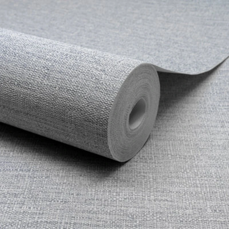 Image of Grandeco Telma Slubbed Fabric Hessian Textured Luxury Wallpaper Light Grey