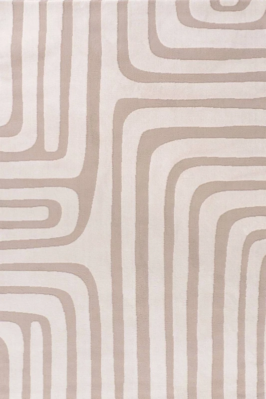 Image of THE RUGS Loft Curved Line Living Room Area Rug & Runners Soft Pile in Beige Size: 80cm x 150cm Beige Unisex 80cm x 150 cm