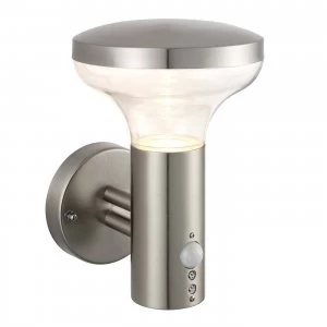 image of PIR Outdoor Wall Light Clear Polycarbonate, Marine Grade Brushed Stainless Steel IP44, GU10