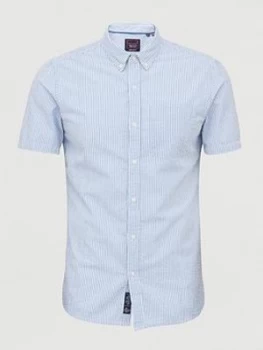 Image of Superdry Classic Seersucker Short Sleeve Shirt, Blue, Size 2XL, Men