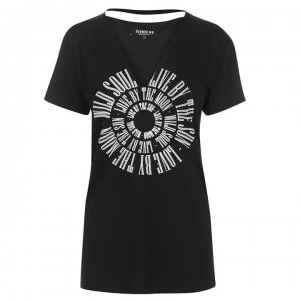 Image of Firetrap Blackseal V Neck Cut Out T Shirt - Black Circle