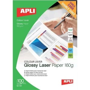 Image of Apli Laser Paper Glossy Double-sided 160gsm A4 (100 Sheets)