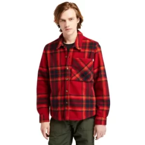 Image of Timberland Mens Plaid Fleece Overshirt In Red Red, Size L