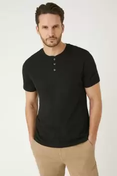 Image of Mens Black Grandad Neck T-Shirt
