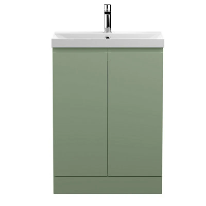 Image of Hudson Reed Urban Floor Standing 2 Soft Close Door Vanity Unit With Thin-Edge Basin, Modern Vanity Unit In Satin Green, 600mm