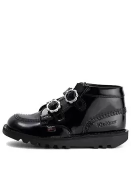 Image of Kickers Kick Hi Vel Bloom Patent Boot School Shoe, Black, Size 10 Younger