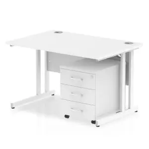 image of Impulse 1200 x 800mm Straight Office Desk White Top White Cantilever