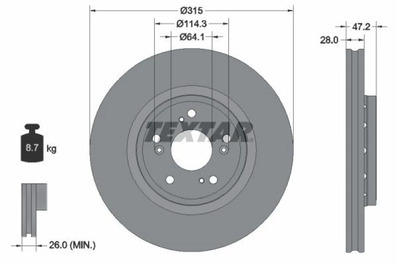 Image of Brake disc TEXTAR 92283303