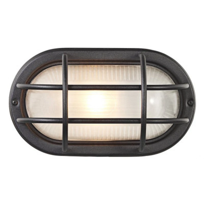 Image of Happy Homewares Matt Black Cast Aluminium Outdoor Oval Bulkhead Wall Light