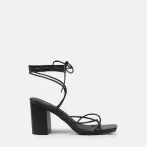 image of Missguided Toe Post Tie Up Block Heeled Sandal - Black