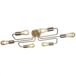 Image of 6 Light Flush Ceiling Light Satin Silver, E27