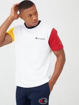 Image of Champion Team Stripes Crew Neck T-Shirt - White