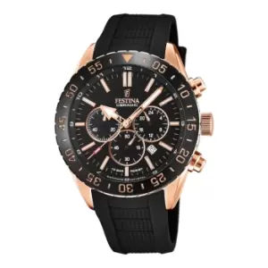 Image of Festina F20516/2 Mens Chronograph Rose Gold Tone Case Black Rubber Strap Wristwatch