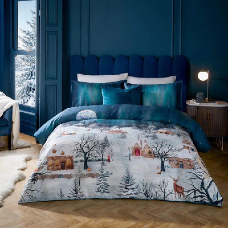 Image of Paoletti Starlight 100% Cotton Duvet Cover Set, Super King, Blue