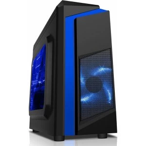 CiT F3 Black Micro-ATX Case With 12cm Blue LED Fan & Blue Stripe