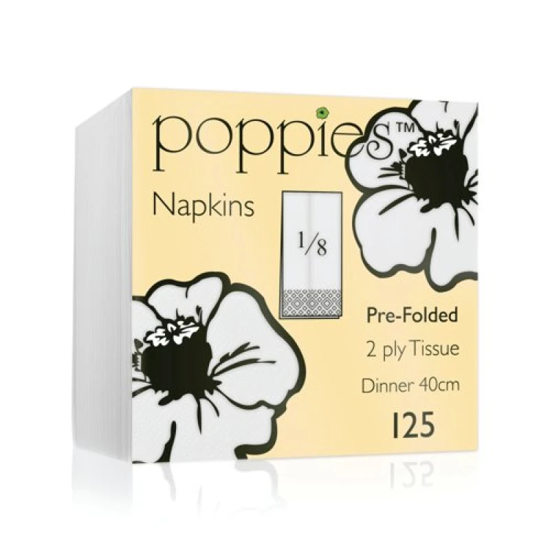 Image of Poppies Poppies 2-Ply Napkins 8 Fold 40cm White (Pack of 2000) 4028WH/CASE 4028WH/CASE