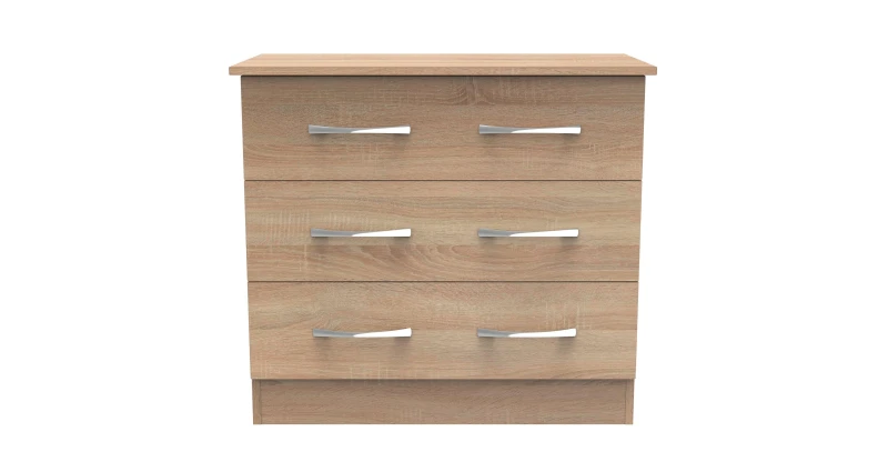 Image of Welcome Furniture Ready Assembled Avon 3 Drawer Chest In Bardolino Oak, Brown AVN010BO