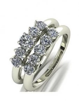 image of Moissanite 9ct White Gold 1ct Total 5 Stone Bridal Set, White Gold, Size K, Women