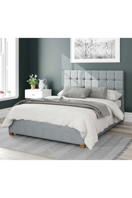 Image of Aspire Aspire Sinatra Upholstered Ottoman Storage Bed, Malham Weave Fabric in Light Blue Size: Single Light Blue Single Unisex 5057632164940
