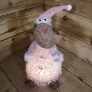Image of 40cm Battery Warm White Light Up Sitting Christmas Reindeer with Pink Hat