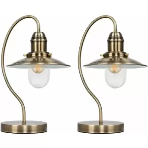 image of Minisun - 2 x Metal & Glass Lantern Wall Lights - Antique Brass - No Bulb