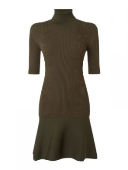 Michael Kors High neck rib flare dress Khaki