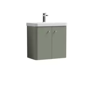 image of Nuie Core 600 Wall Hung 2-door Unit & Basin - Satin Green