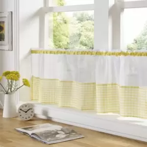 image of Alan Symonds - Gingham Ready Made Slot Top Voile Cafe Curtain Panel (59 x 24, Yellow) - Yellow