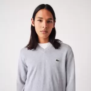 Image of Lacoste Mens V-neck Organic Cotton Sweater Size 4 - M Grey Chine