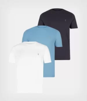 Image of AllSaints Mens Brace Crew T-Shirt 3 Pack, Indig/crflwr M/opt, Size: L