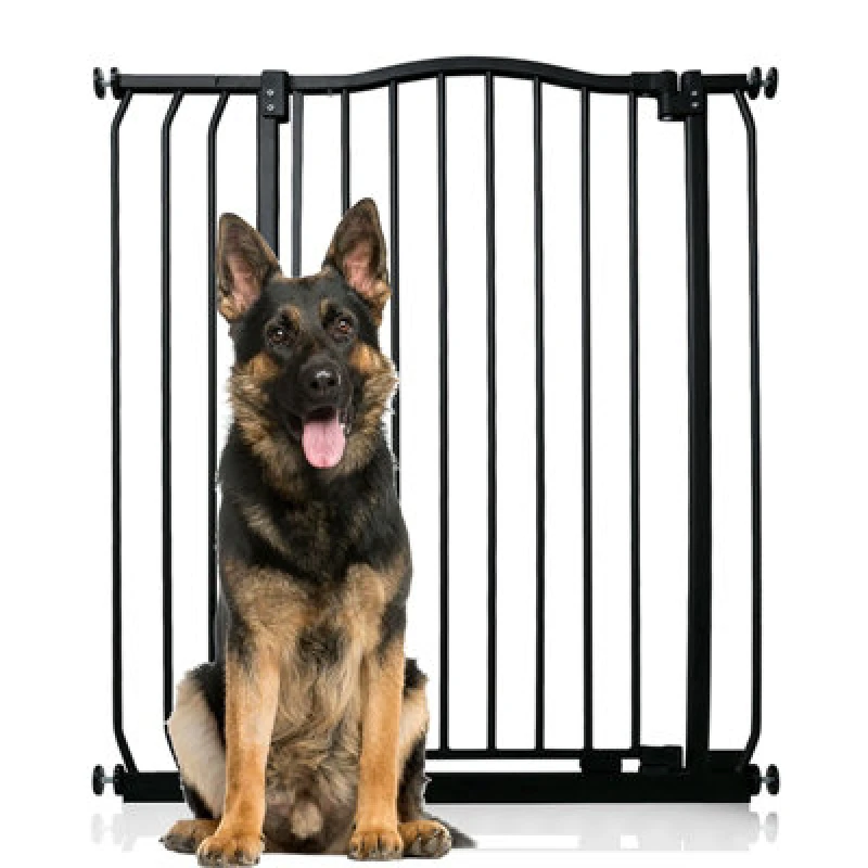 Image of Bettacare Extra Tall Curved Top Dog Gate, 80Cm - 89Cm, Matt Black, Extra Tall 100Cm In Height, Pressure Fit Pet Gate