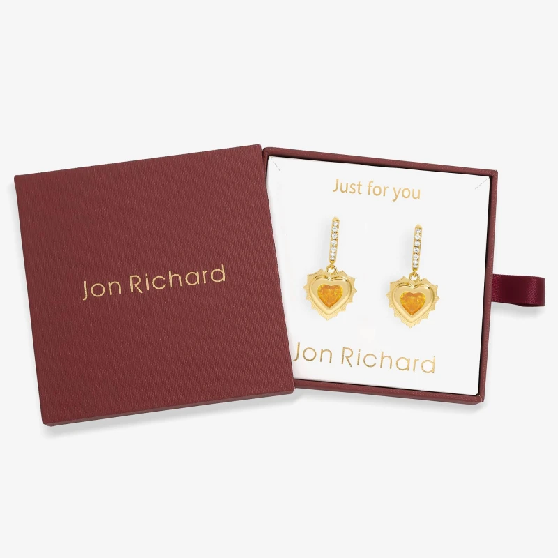 Image of Jon Richard Gold Plated Heart Birthstone Earrings - November Gold female One Size