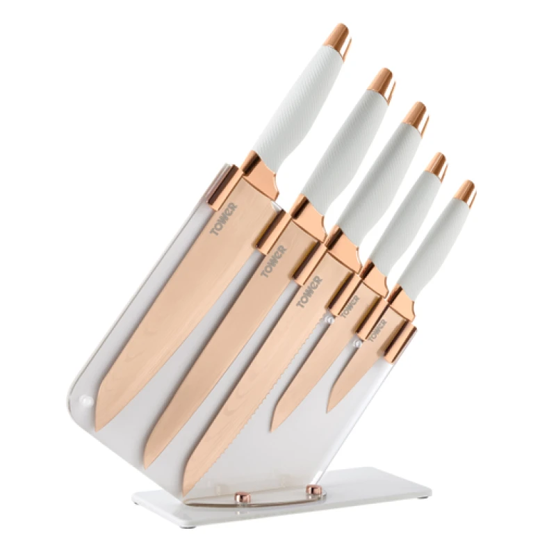 Image of Tower Rose Gold 5 Piece Knife Set - White T81532RW