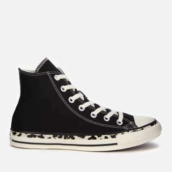 image of Converse Womens Chuck Taylor All Star Edged Archive Leopard Print Hi-Top Trainers - Black - UK 3