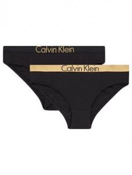 Image of Calvin Klein Girls 2 Pack Gold Waistband Briefs - Black