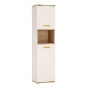 4Kids Tall 2 Door Cabinet In Light Oak And White High Gloss (Orange Handles)