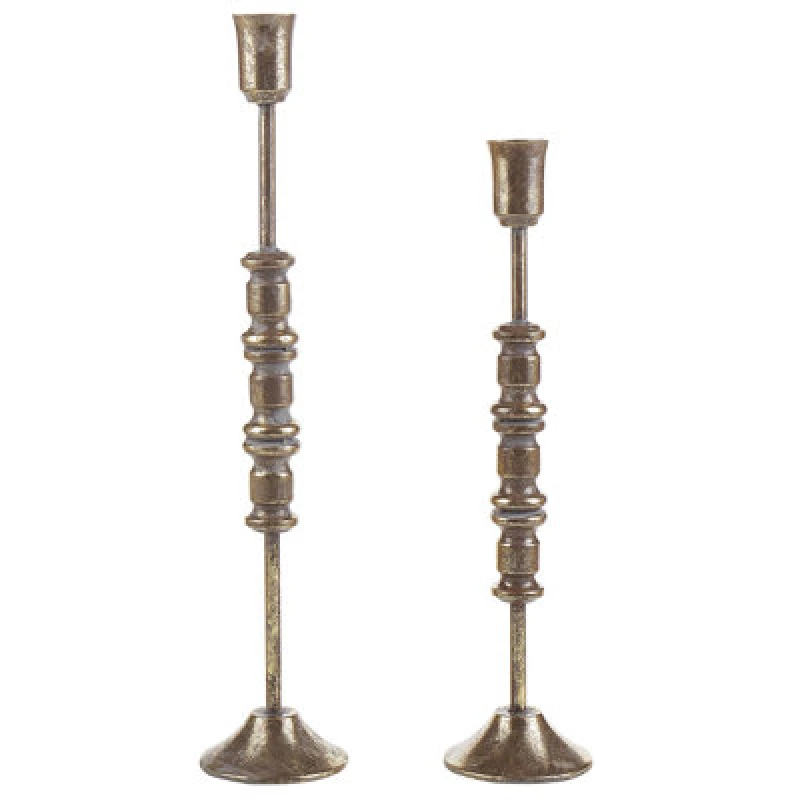 Image of Beliani Set Of 2 Candle Holders Salamina Metal 63/49cm Gold